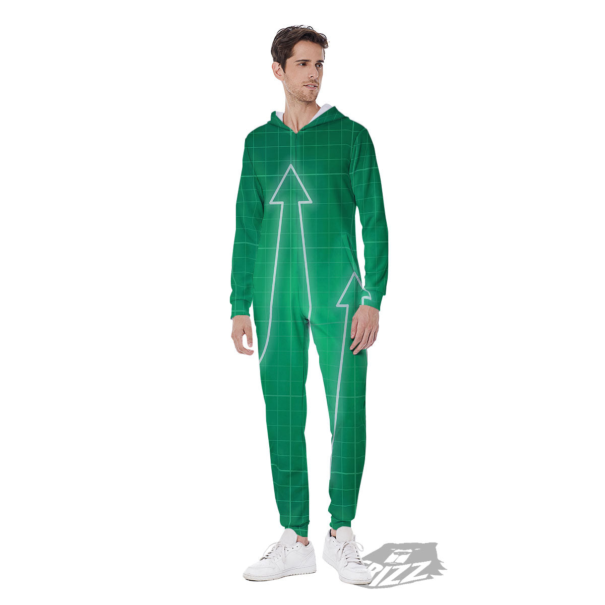 Heartbeat Green Print Men's Jumpsuit-grizzshop