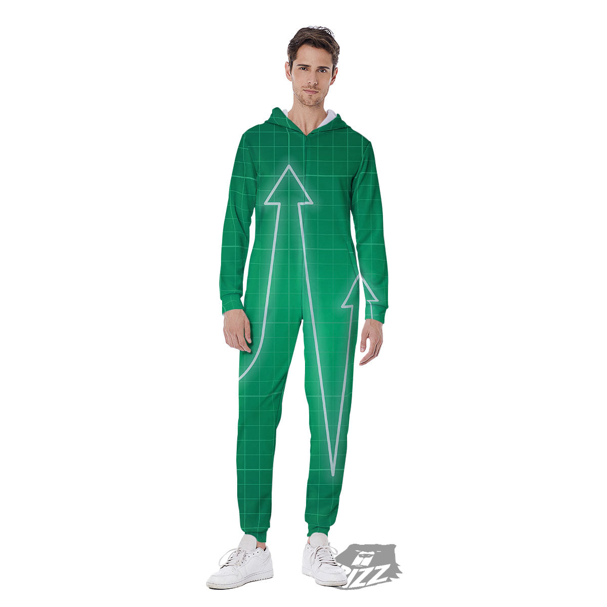Heartbeat Green Print Men's Jumpsuit-grizzshop