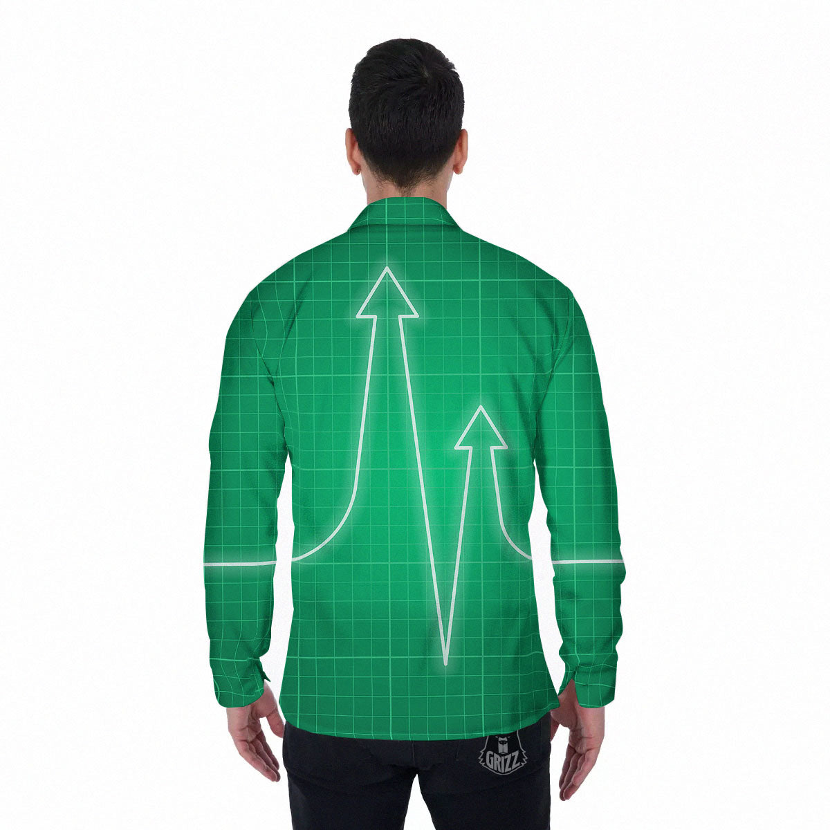 Heartbeat Green Print Men's Long Sleeve Shirts-grizzshop