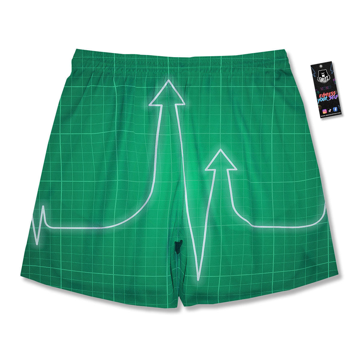 Heartbeat Green Print Men's Running Shorts-grizzshop
