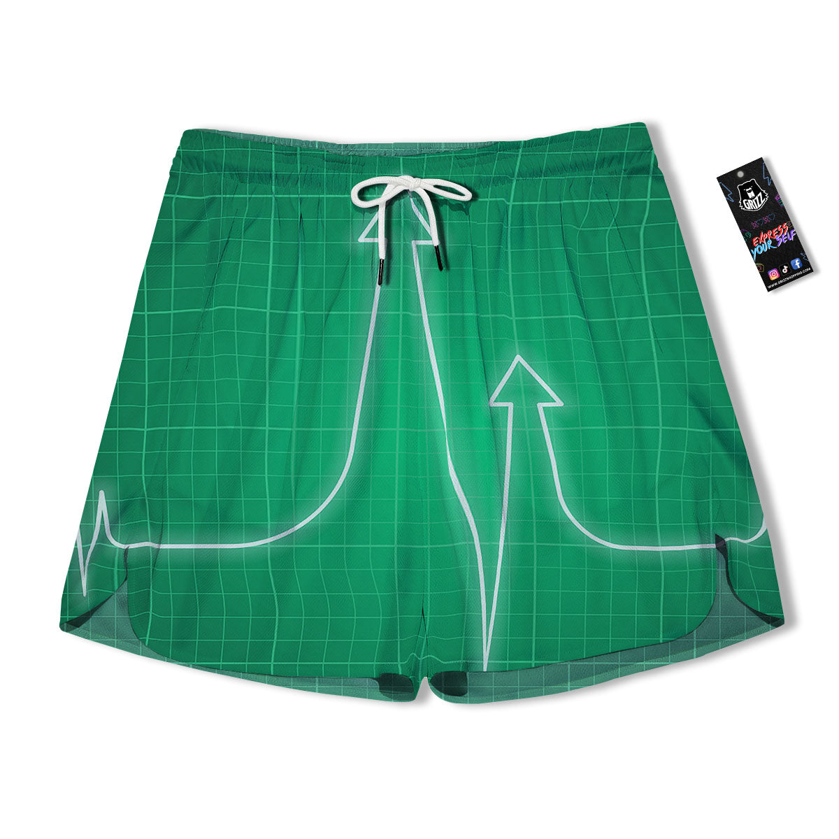 Heartbeat Green Print Men's Running Shorts-grizzshop