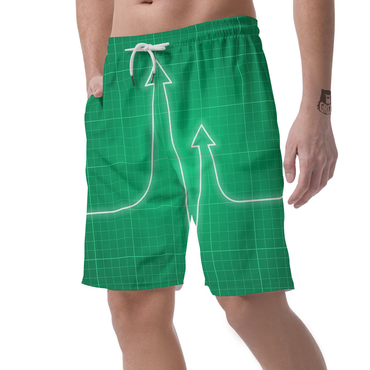 Heartbeat Green Print Men's Shorts-grizzshop