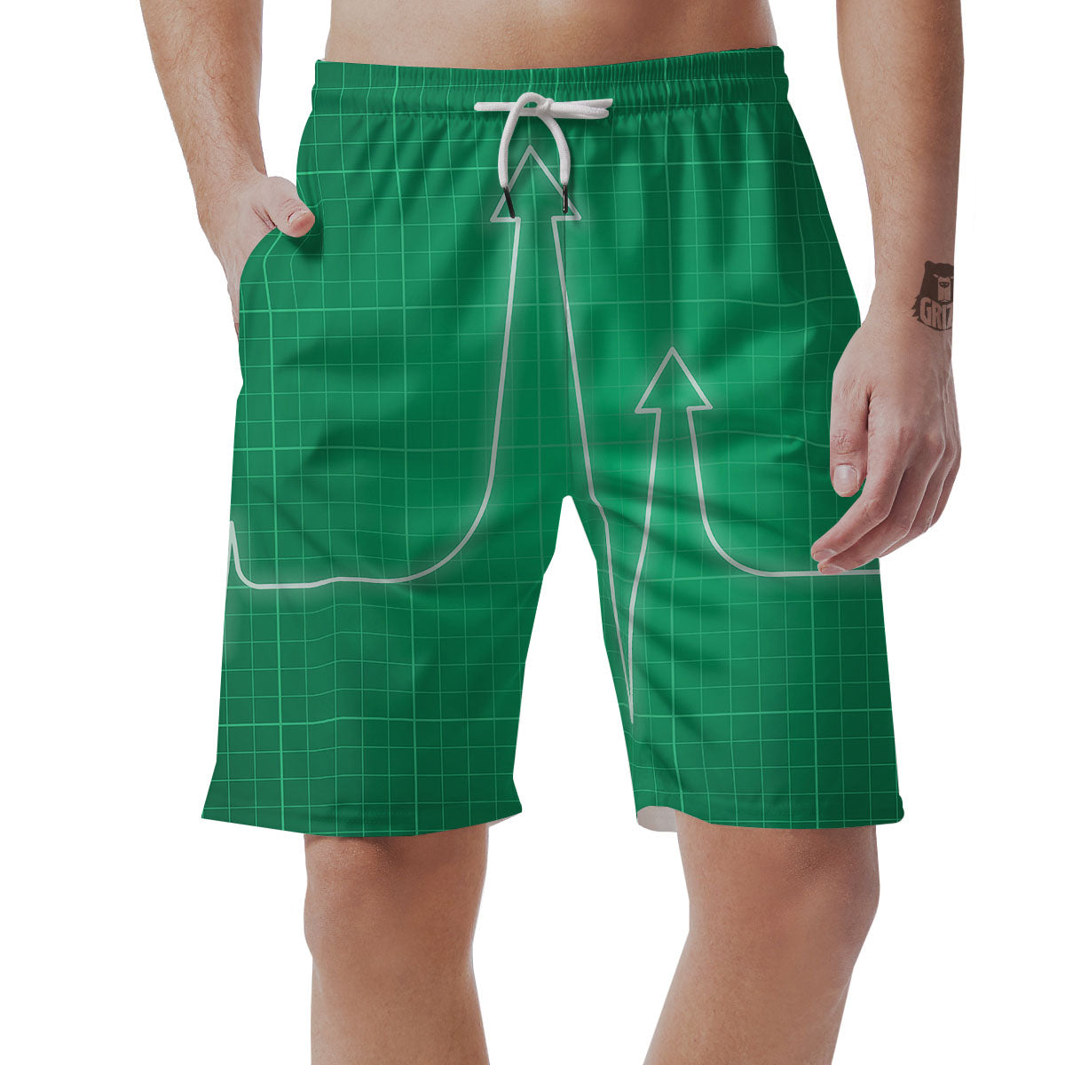 Heartbeat Green Print Men's Shorts-grizzshop