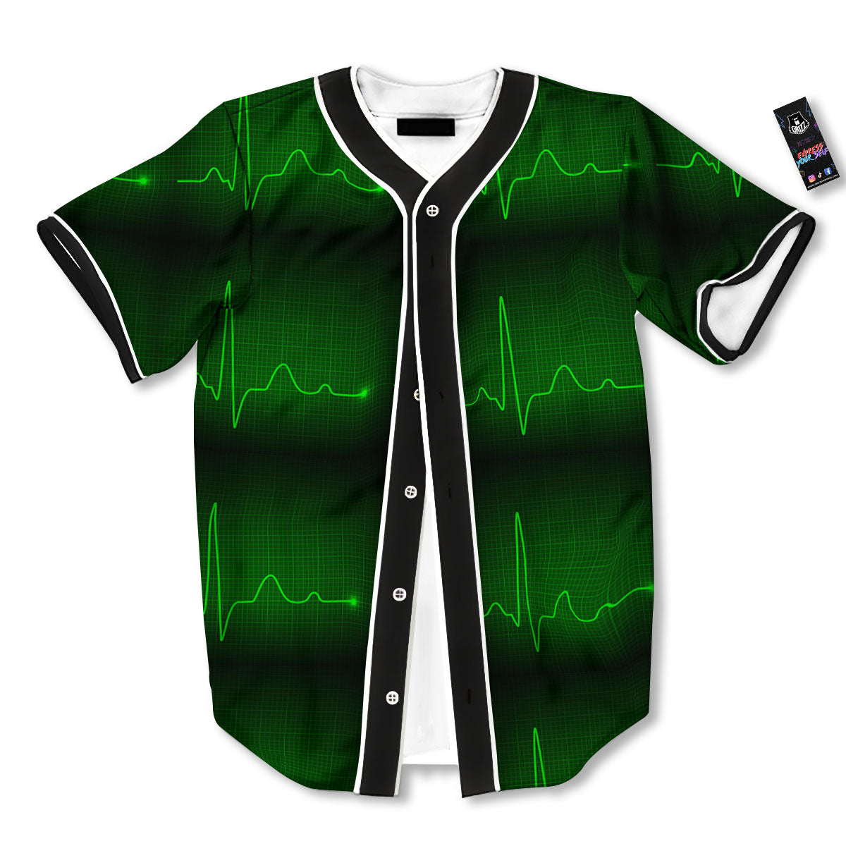 Heartbeat Green Print Pattern Baseball Jersey-grizzshop