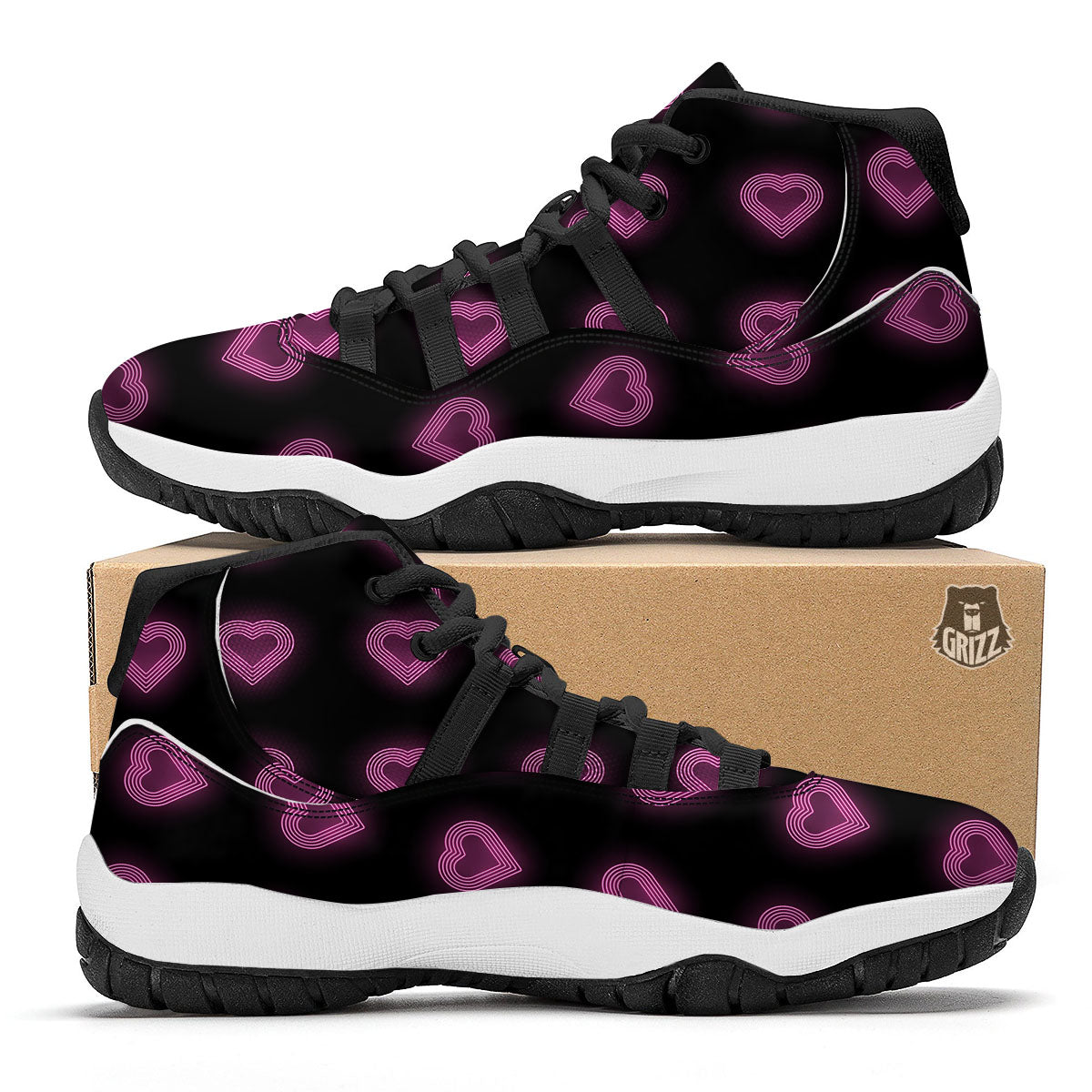 Heartbeat Green Print Pattern Black Bball Shoes-grizzshop