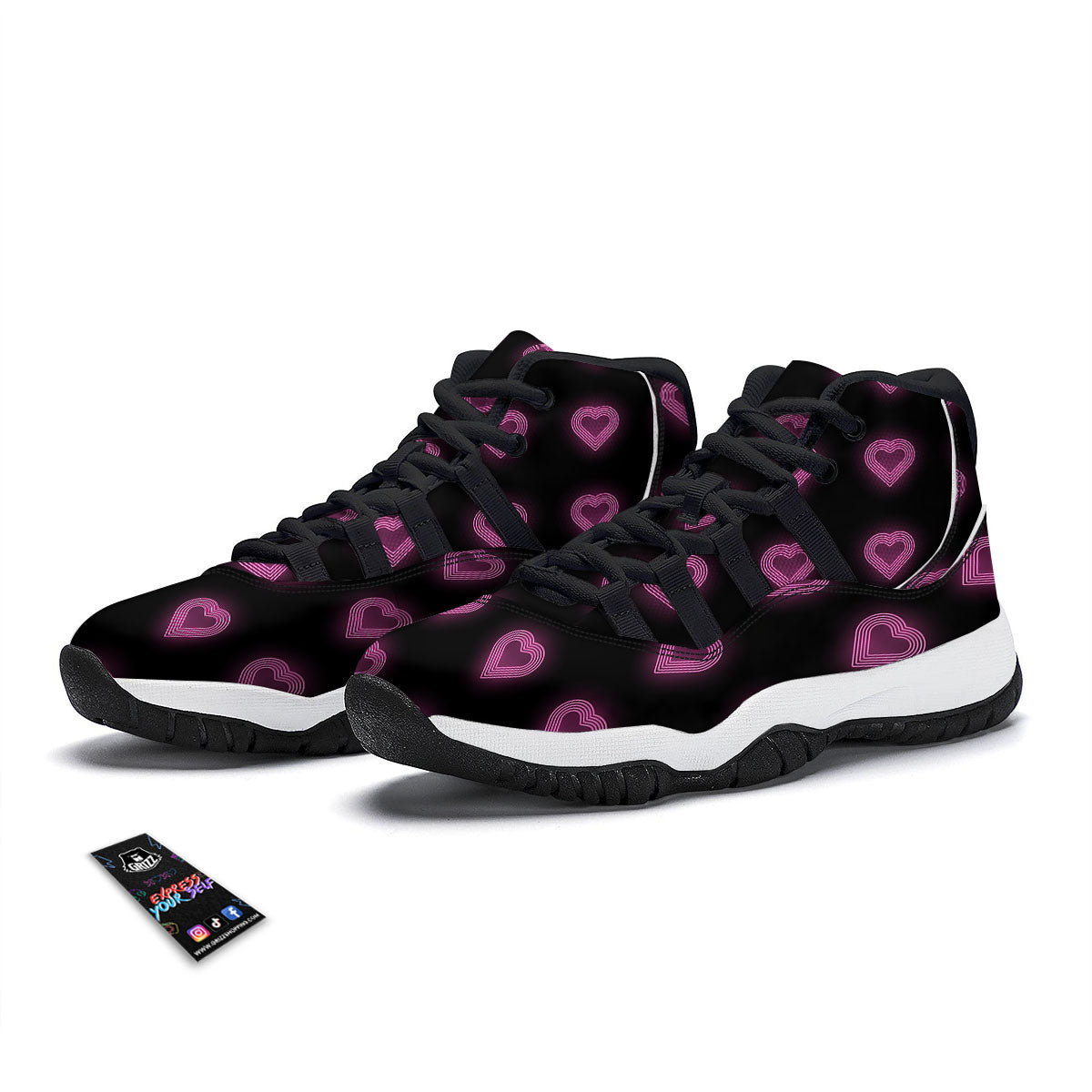 Heartbeat Green Print Pattern Black Bball Shoes-grizzshop