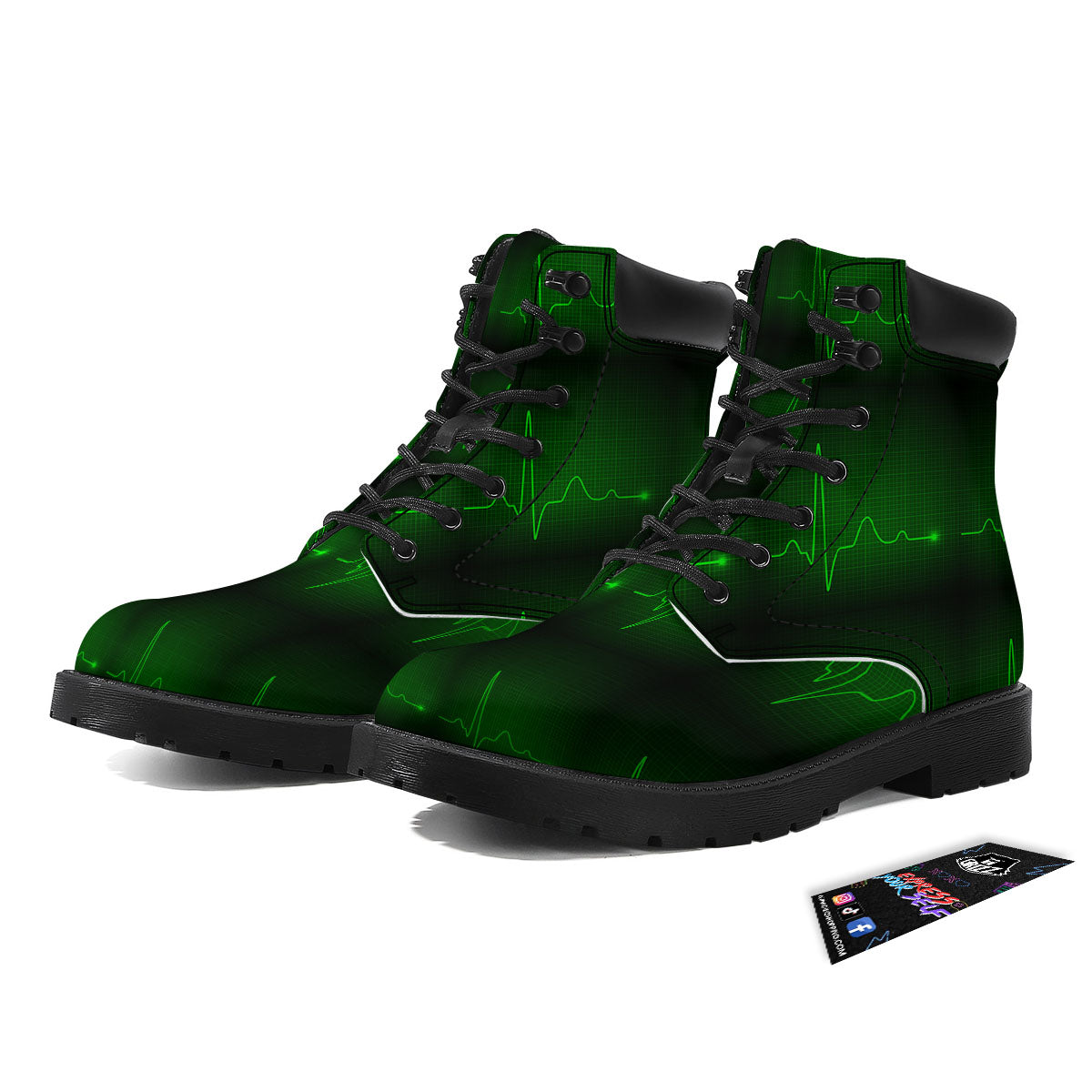 Heartbeat Green Print Pattern Boots-grizzshop