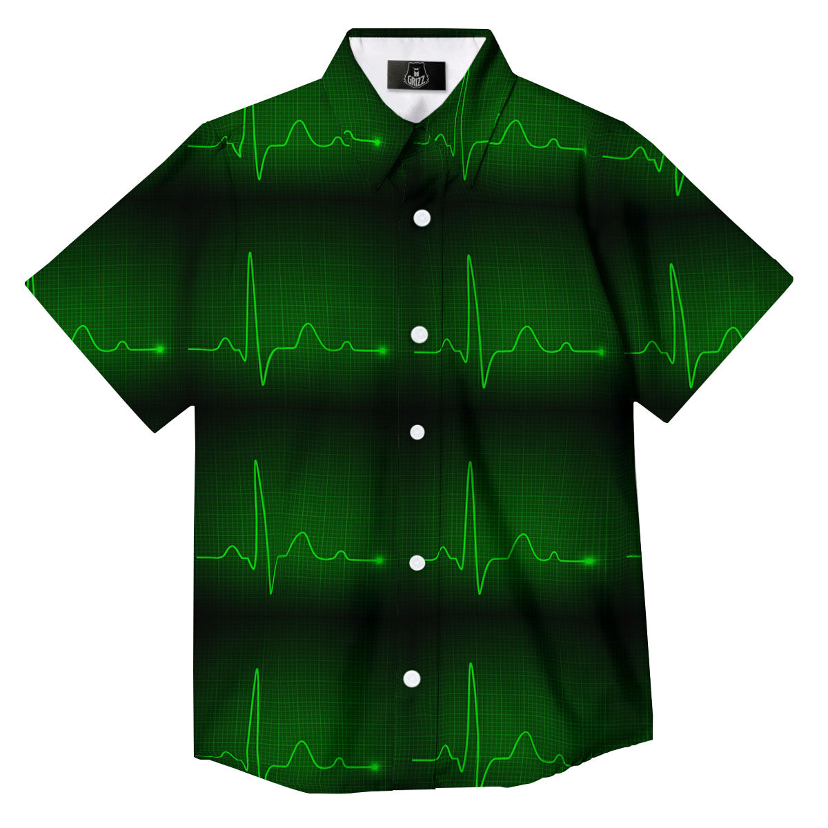 Heartbeat Green Print Pattern Button Up Shirt-grizzshop