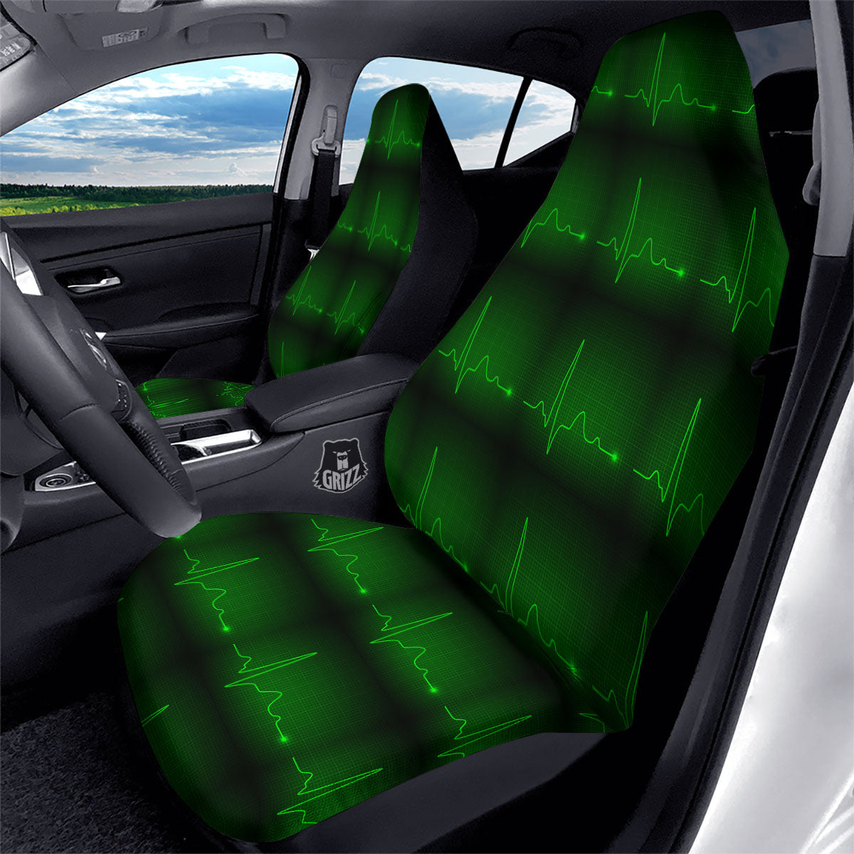 Heartbeat Green Print Pattern Car Seat Covers-grizzshop