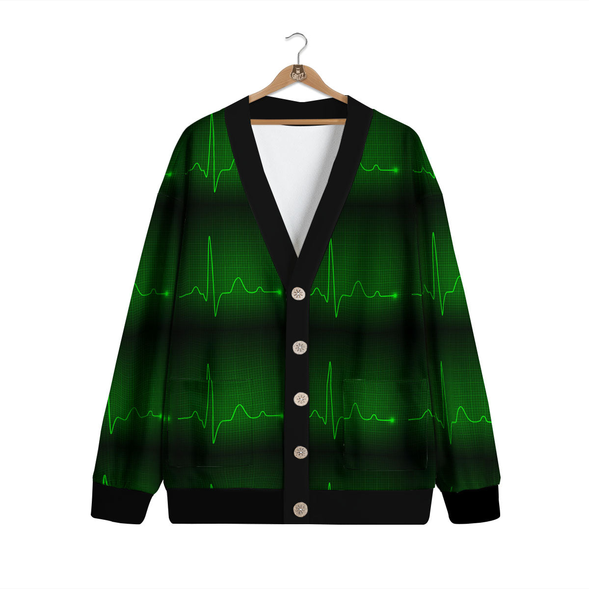 Heartbeat Green Print Pattern Cardigan-grizzshop