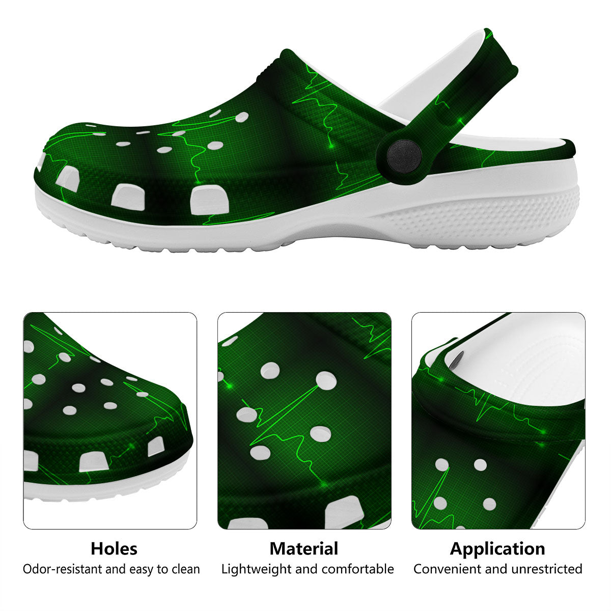 Heartbeat Green Print Pattern Clog-grizzshop