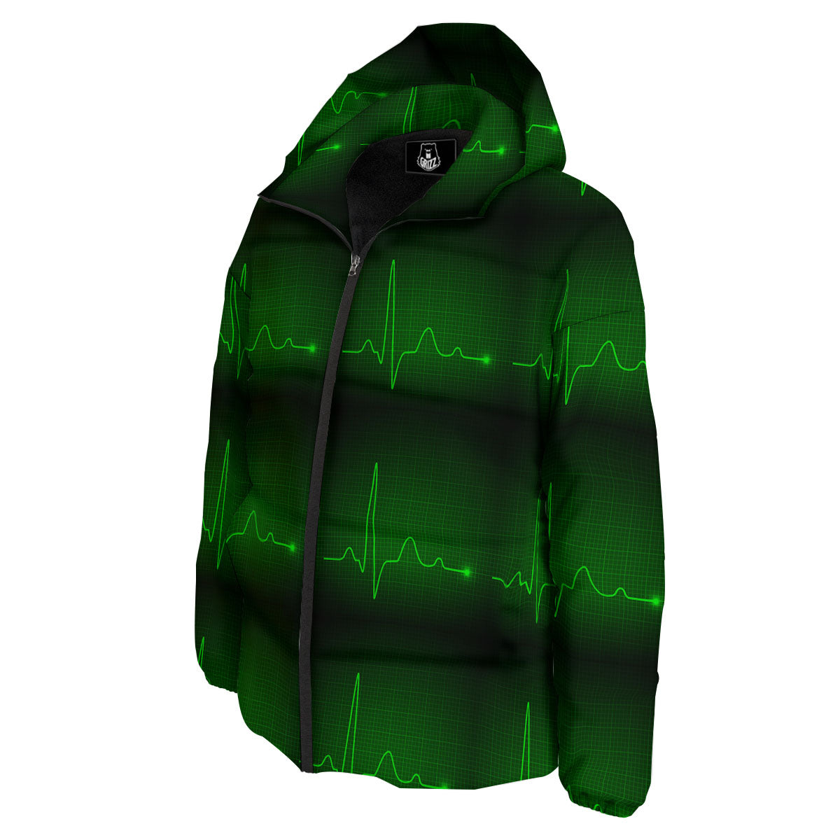Heartbeat Green Print Pattern Down Jacket-grizzshop