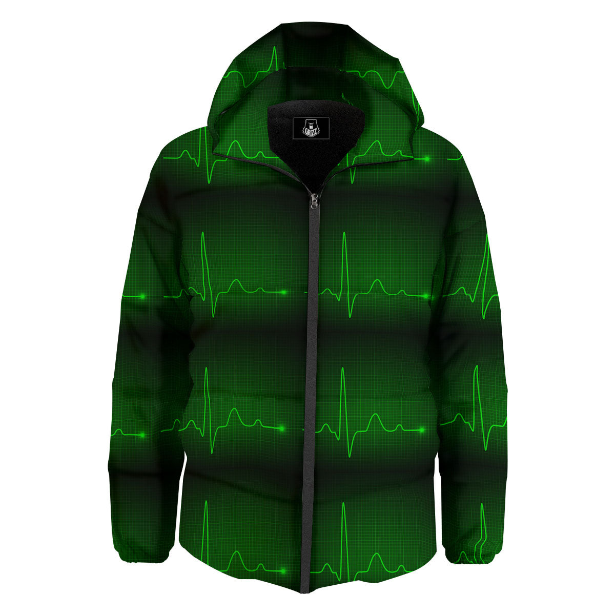 Heartbeat Green Print Pattern Down Jacket-grizzshop