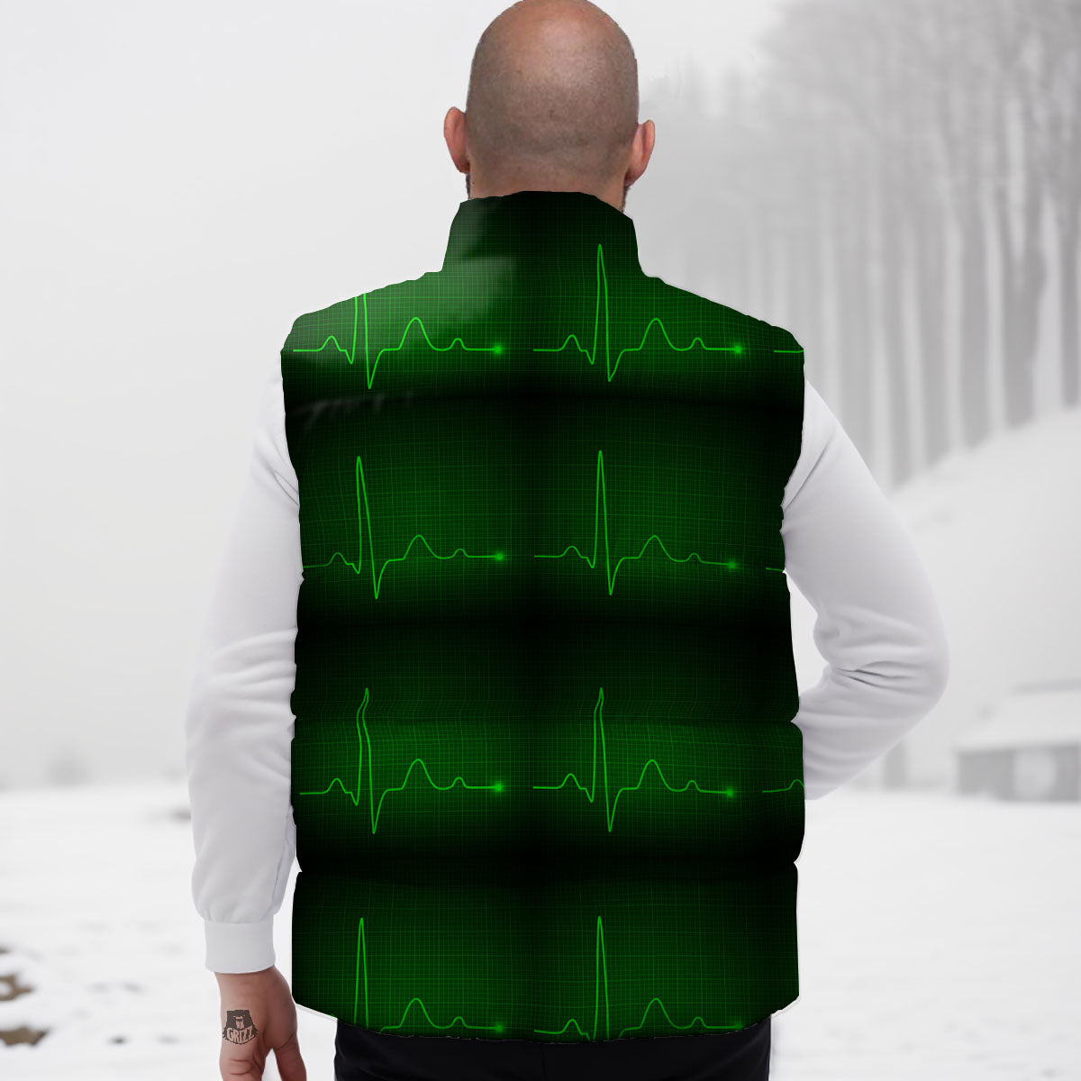 Heartbeat Green Print Pattern Down Vest