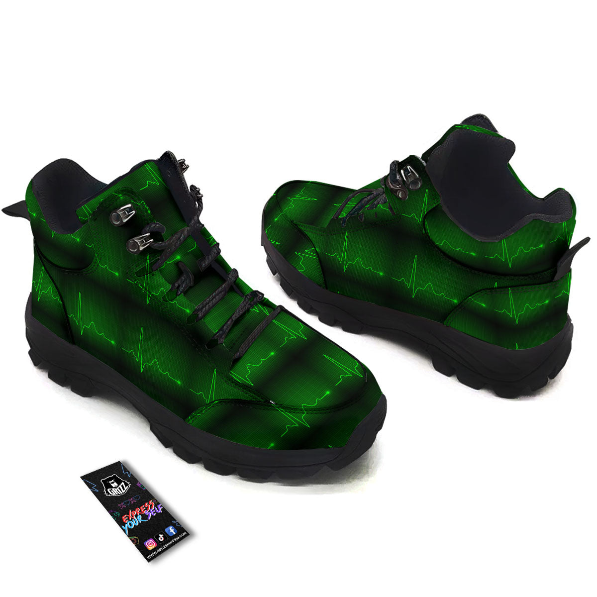 Heartbeat Green Print Pattern Hiking Shoes-grizzshop