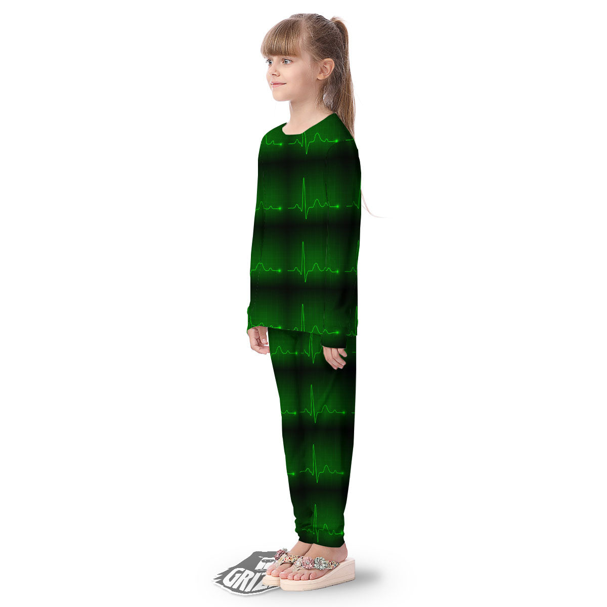 Heartbeat Green Print Pattern Kid's Pajamas-grizzshop