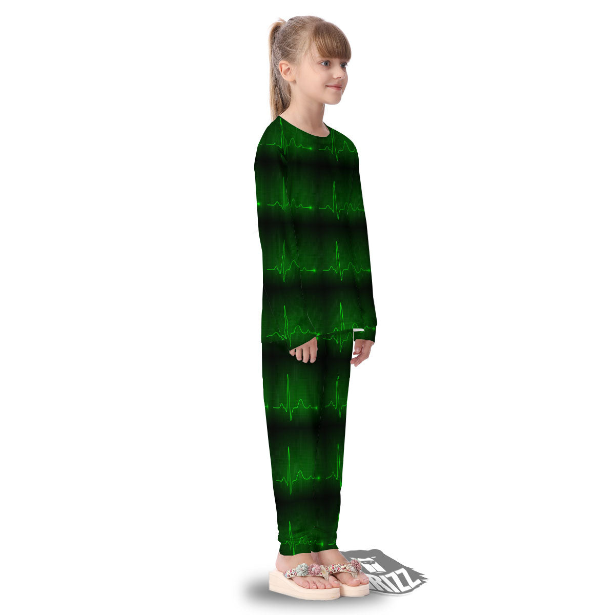 Heartbeat Green Print Pattern Kid's Pajamas-grizzshop