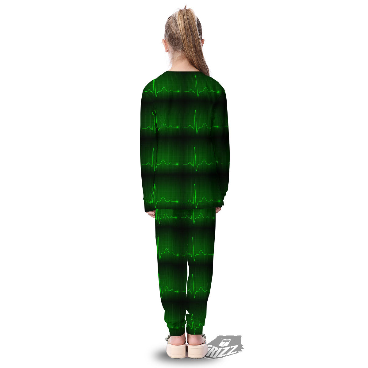Heartbeat Green Print Pattern Kid's Pajamas-grizzshop