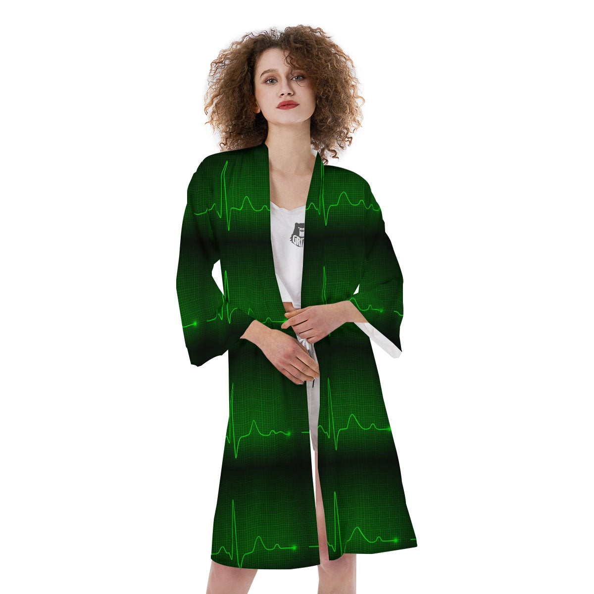 Heartbeat Green Print Pattern Kimono-grizzshop