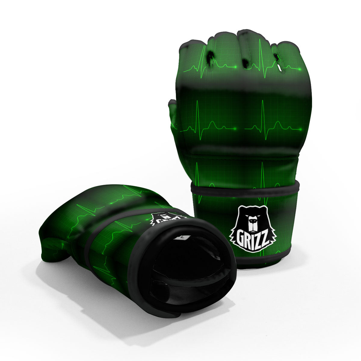 Heartbeat Green Print Pattern MMA Gloves-grizzshop