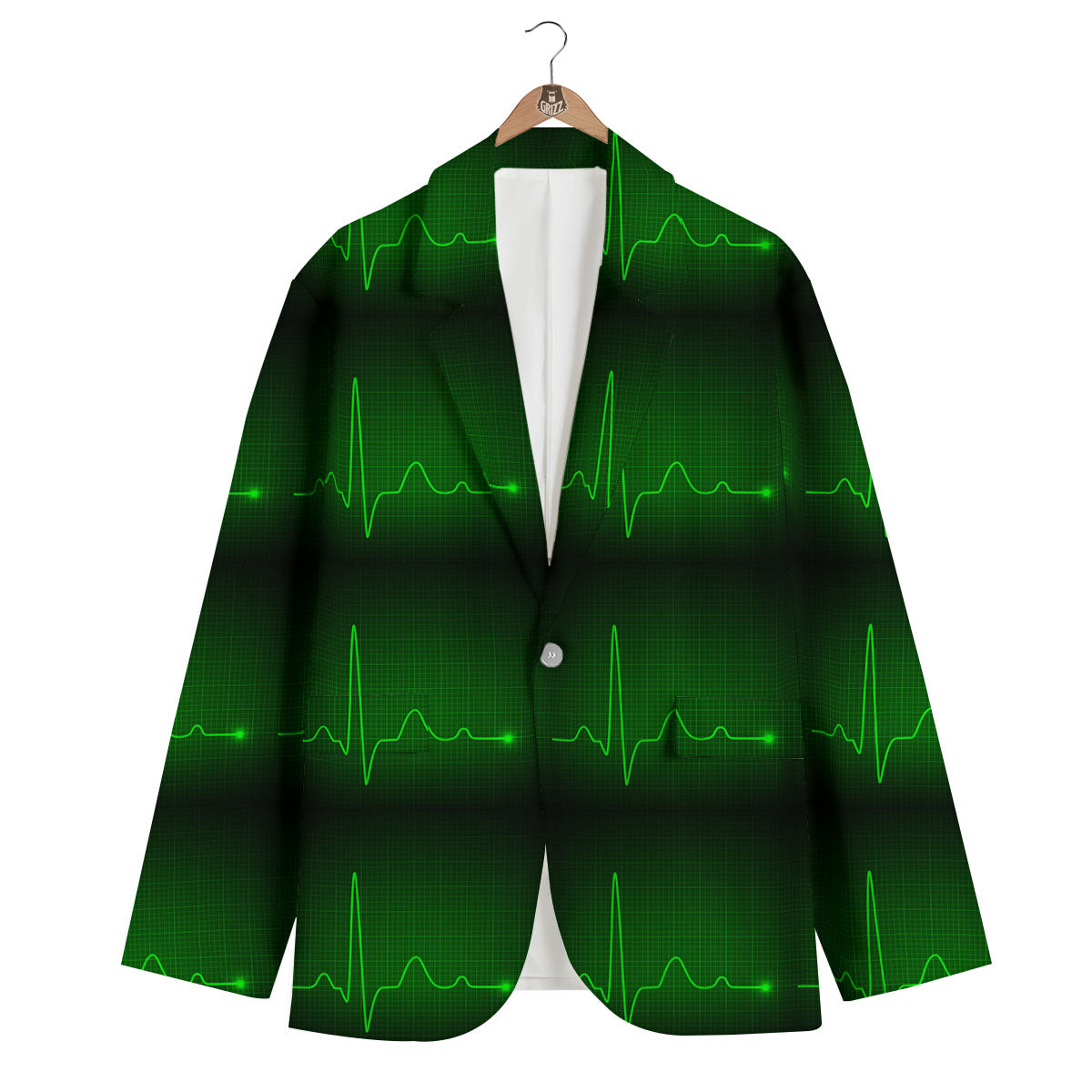 Heartbeat Green Print Pattern Men's Blazer-grizzshop