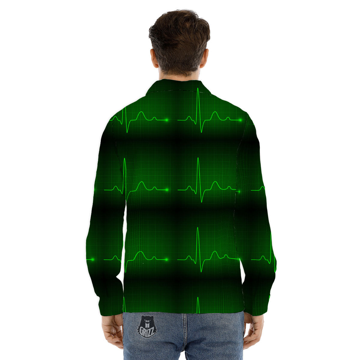 Heartbeat Green Print Pattern Men's Dress Shirts-grizzshop