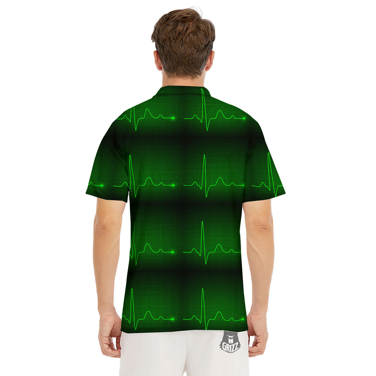 Heartbeat Green Print Pattern Men's Golf Shirts-grizzshop