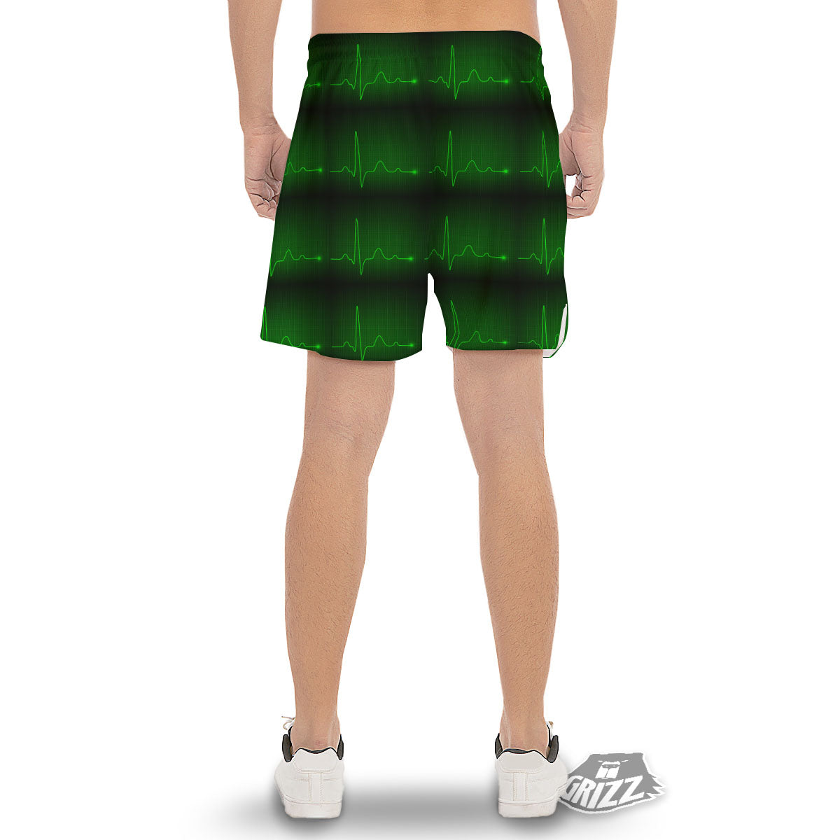 Heartbeat Green Print Pattern Men's Gym Shorts-grizzshop