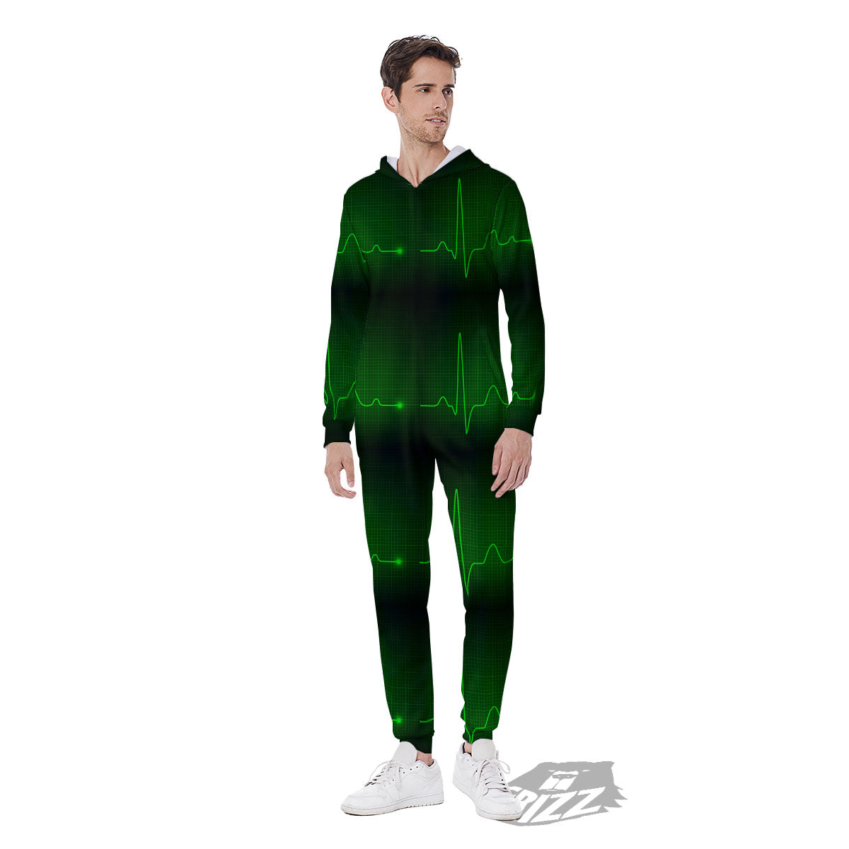 Heartbeat Green Print Pattern Men's Jumpsuit-grizzshop