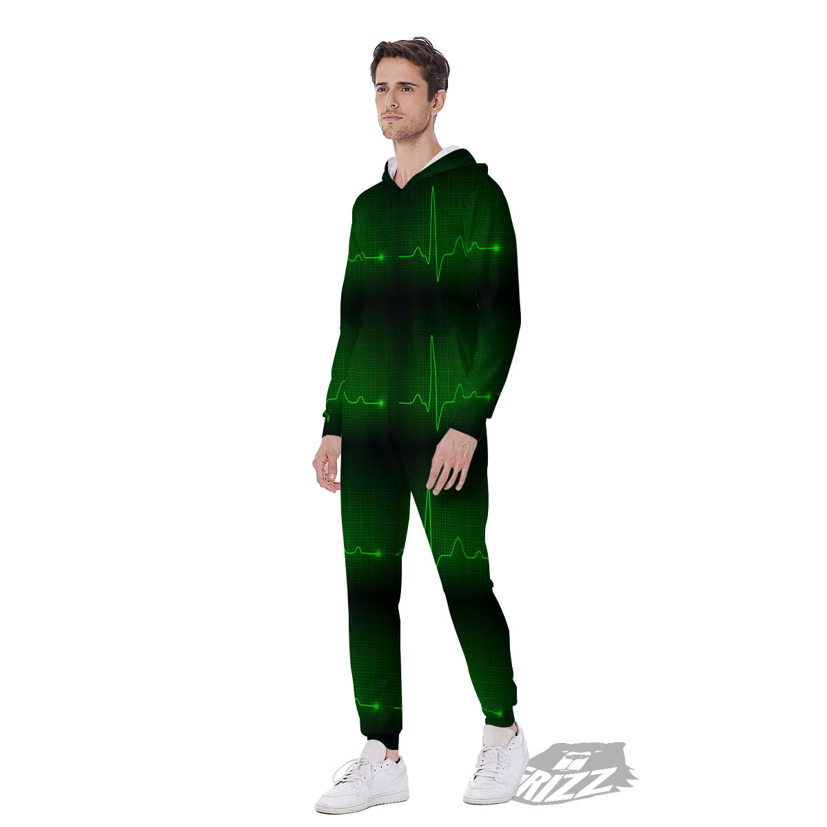 Heartbeat Green Print Pattern Men's Jumpsuit-grizzshop