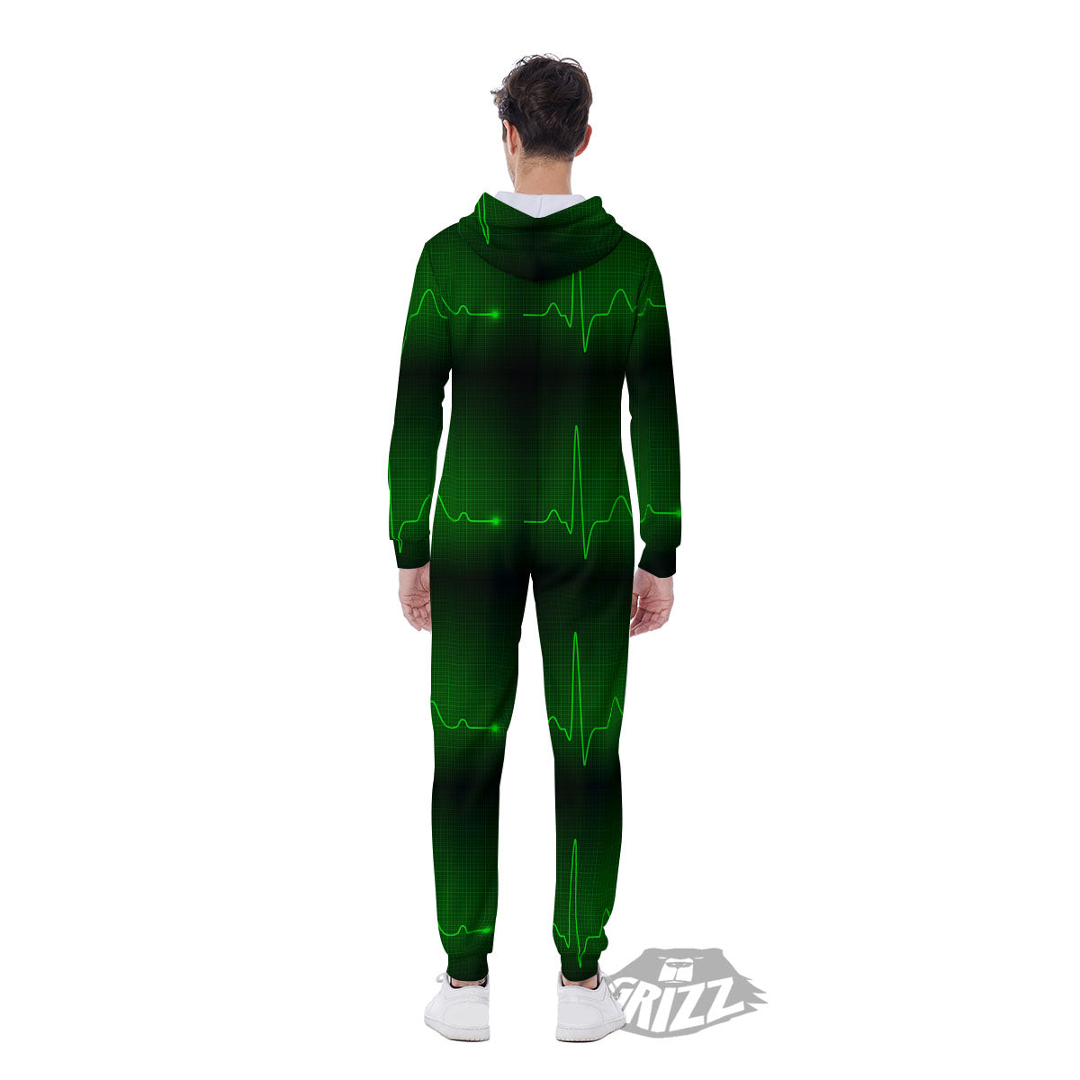 Heartbeat Green Print Pattern Men's Jumpsuit-grizzshop