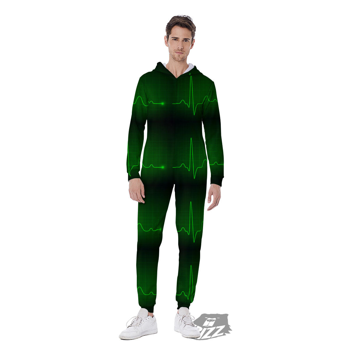 Heartbeat Green Print Pattern Men's Jumpsuit-grizzshop