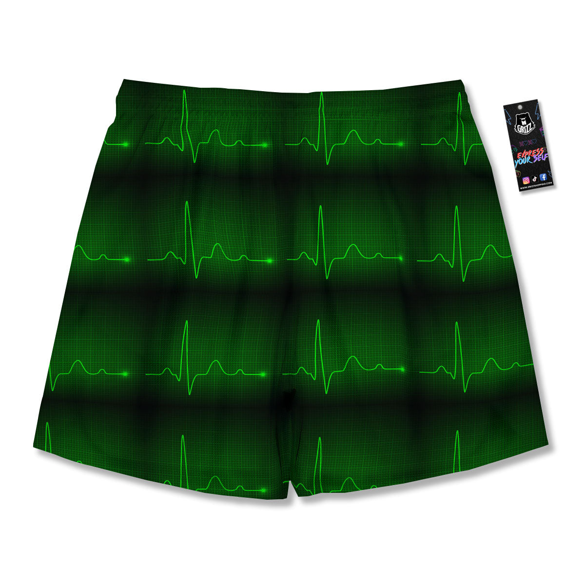 Heartbeat Green Print Pattern Men's Running Shorts-grizzshop