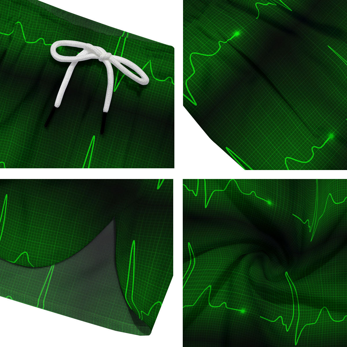 Heartbeat Green Print Pattern Men's Running Shorts-grizzshop