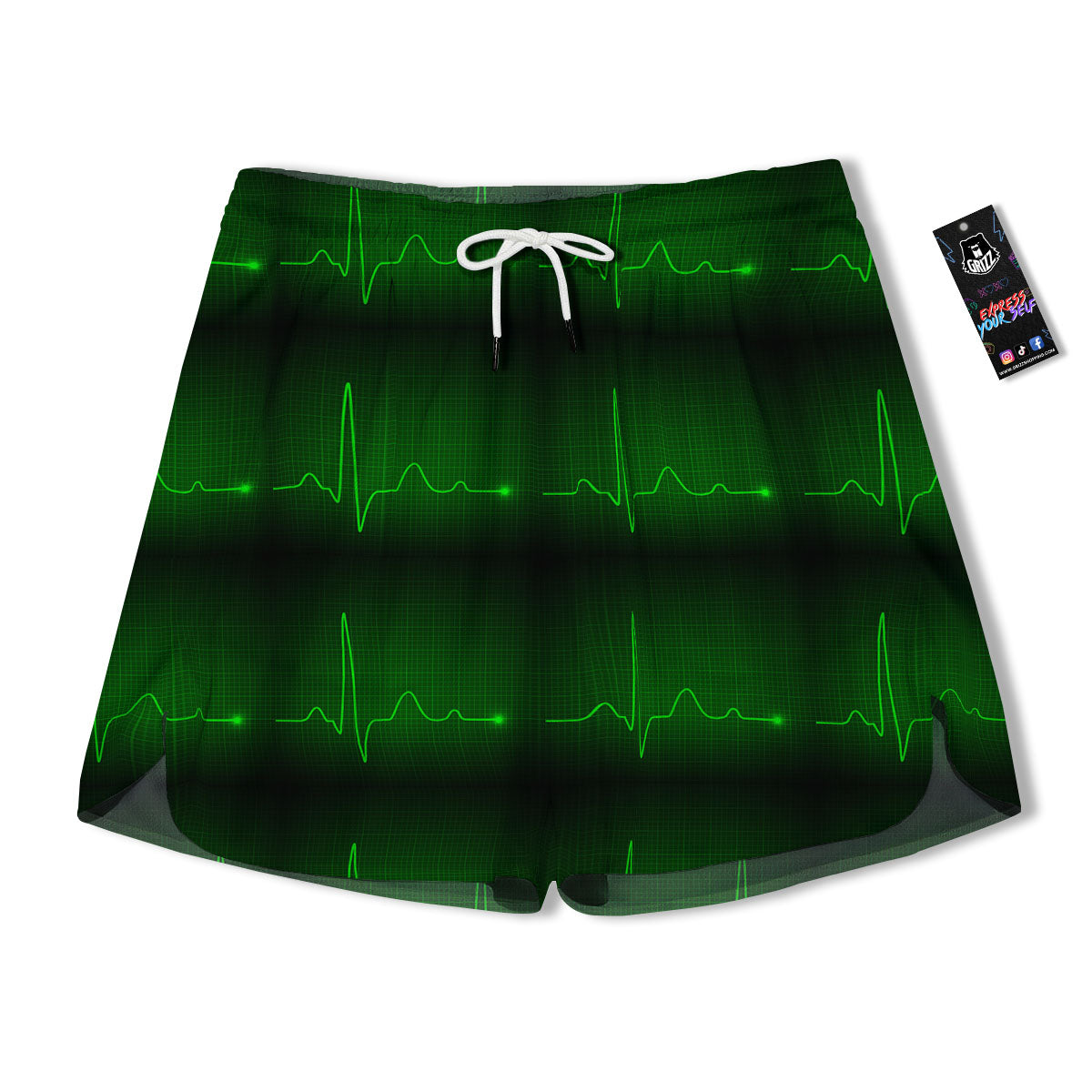Heartbeat Green Print Pattern Men's Running Shorts-grizzshop