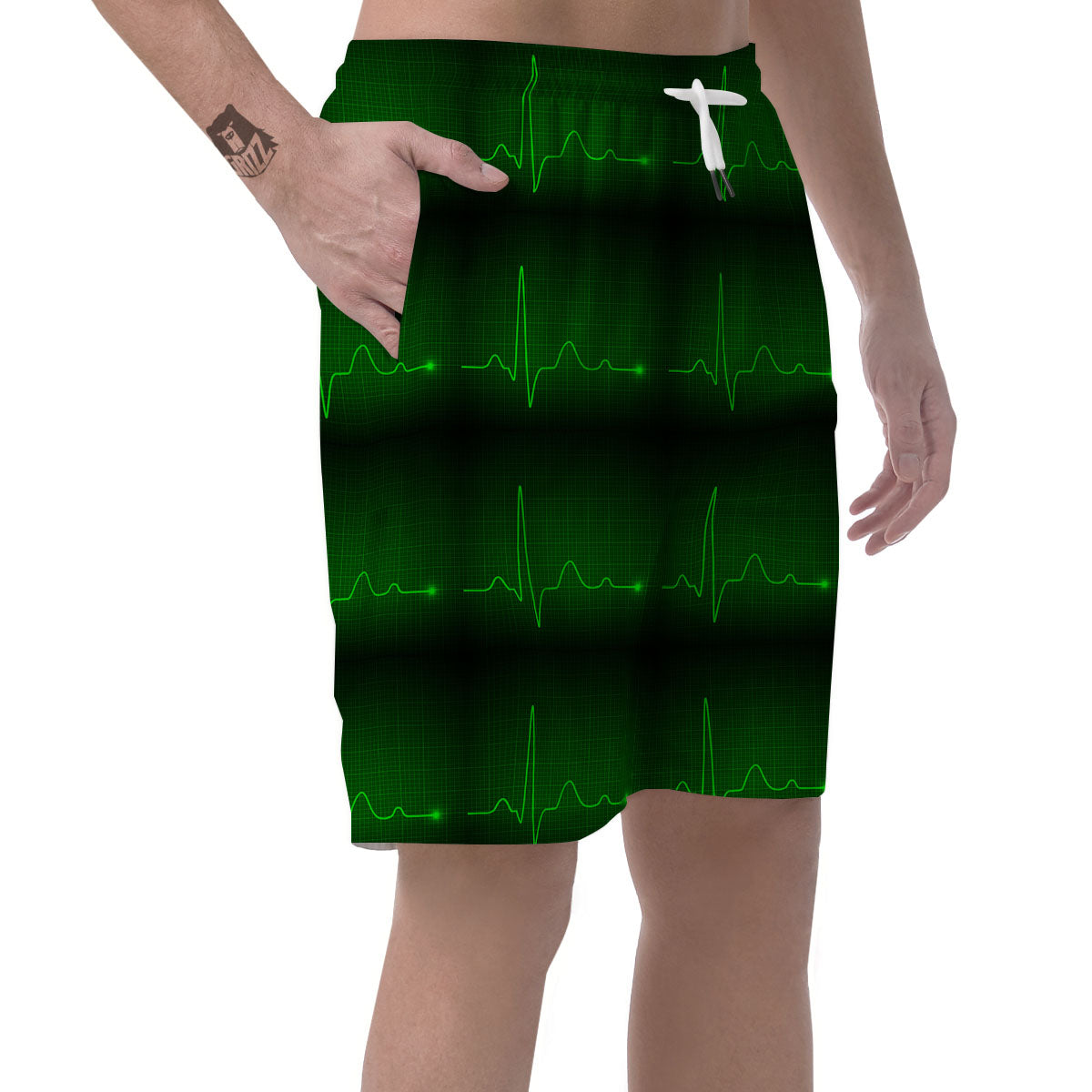 Heartbeat Green Print Pattern Men's Shorts-grizzshop