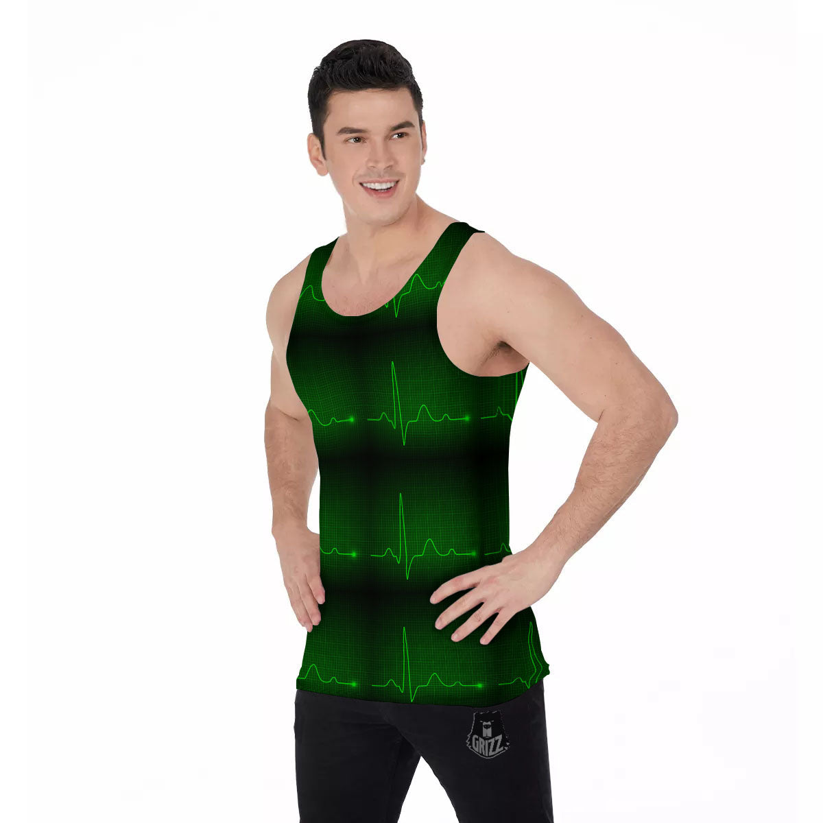 Heartbeat Green Print Pattern Men's Tank Top-grizzshop