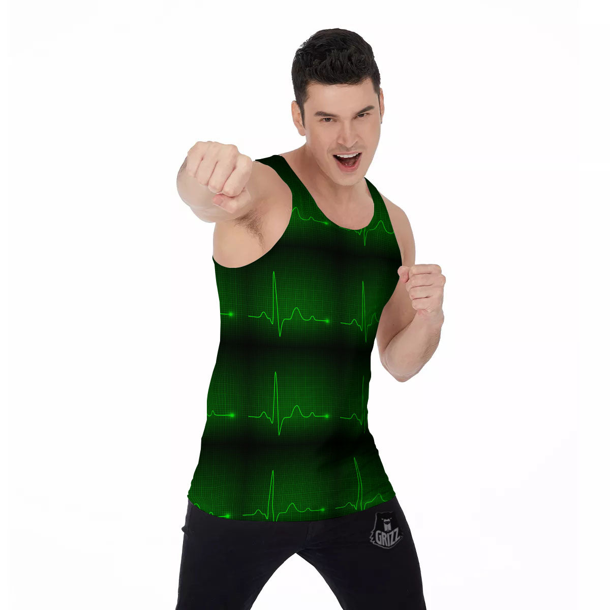 Heartbeat Green Print Pattern Men's Tank Top-grizzshop