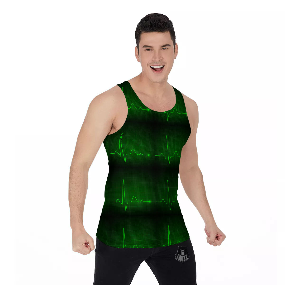 Heartbeat Green Print Pattern Men's Tank Top-grizzshop