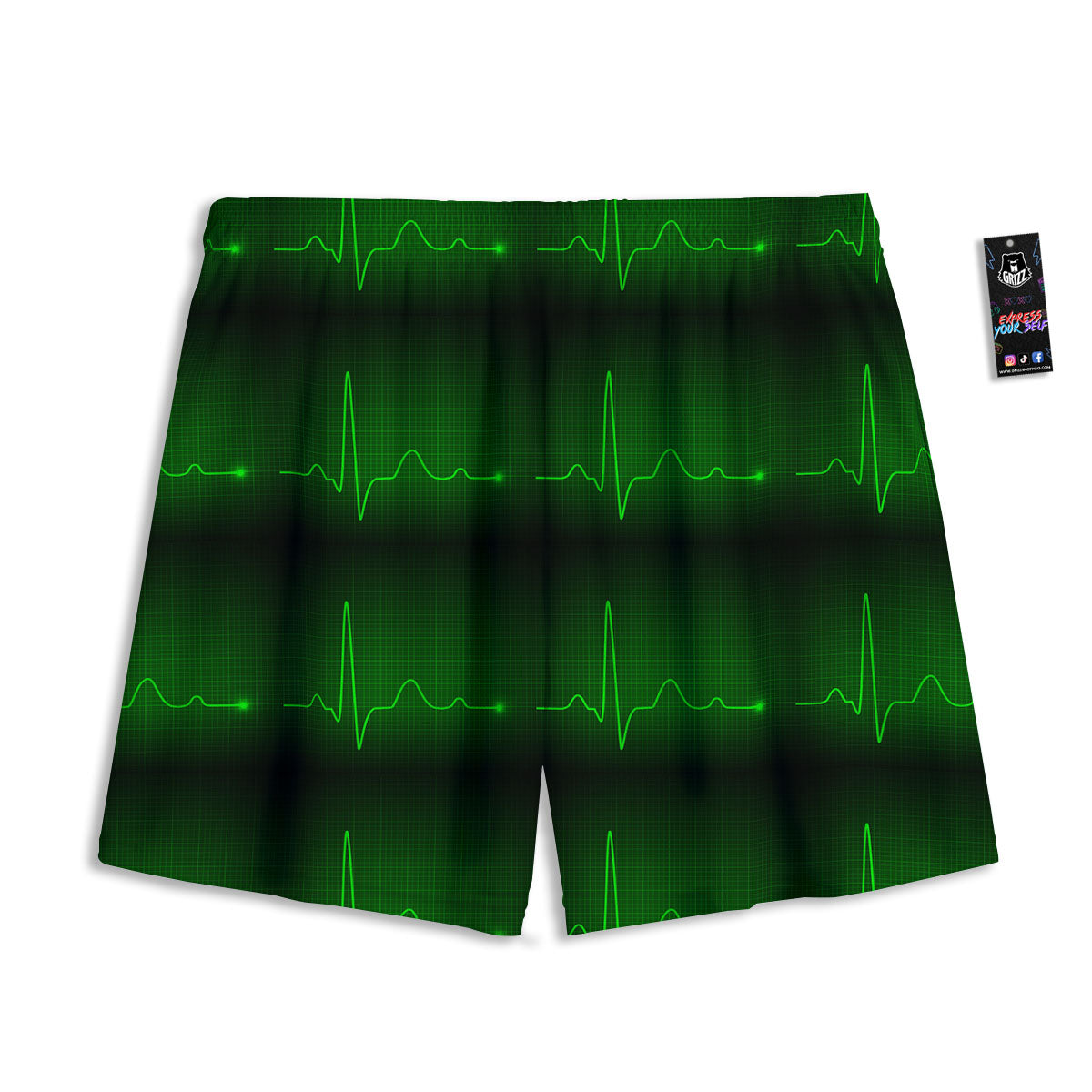 Heartbeat Green Print Pattern Mesh Shorts