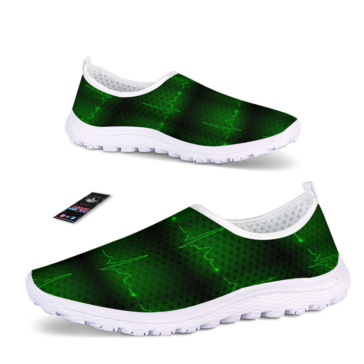 Heartbeat Green Print Pattern Nurse Shoes-grizzshop