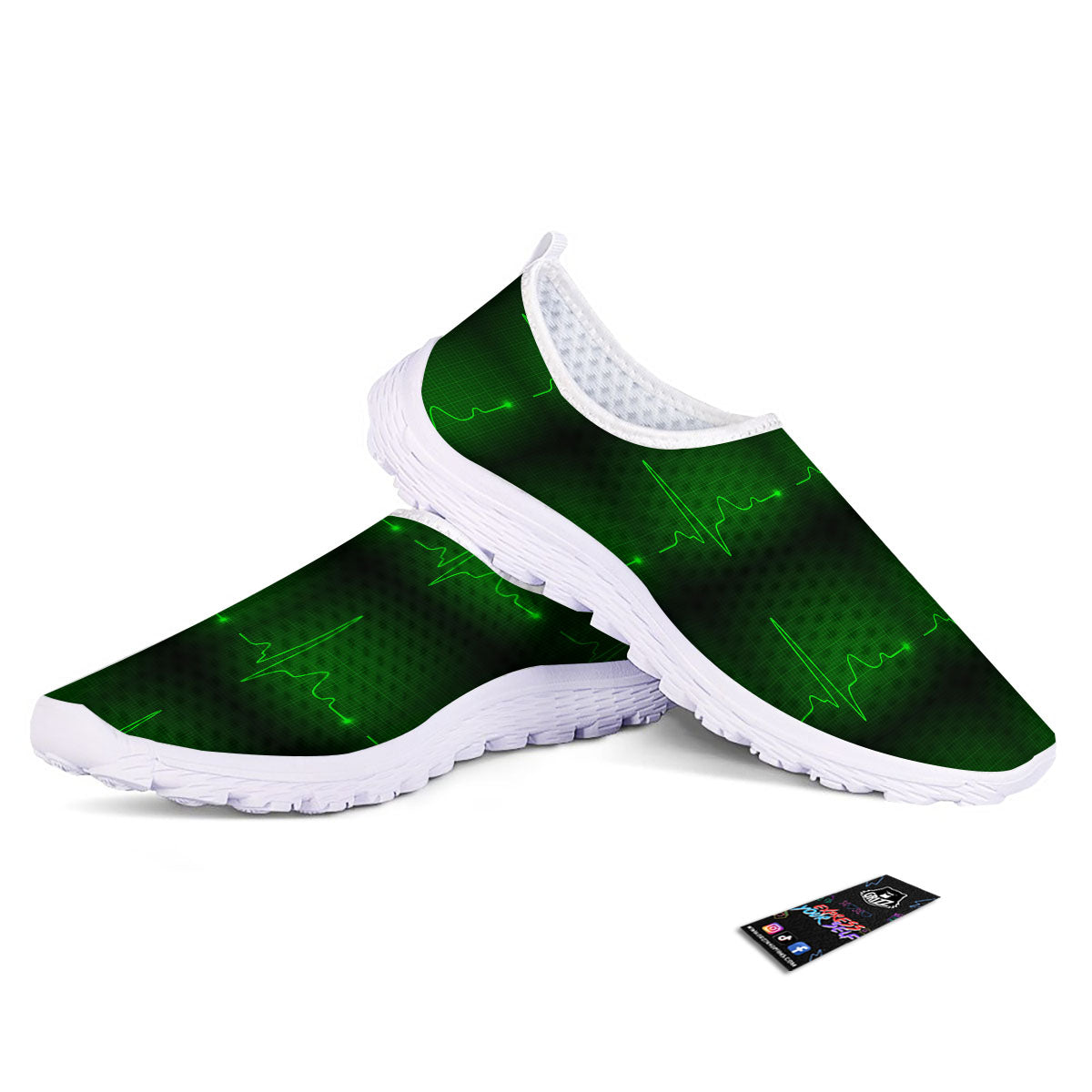 Heartbeat Green Print Pattern Nurse Shoes-grizzshop