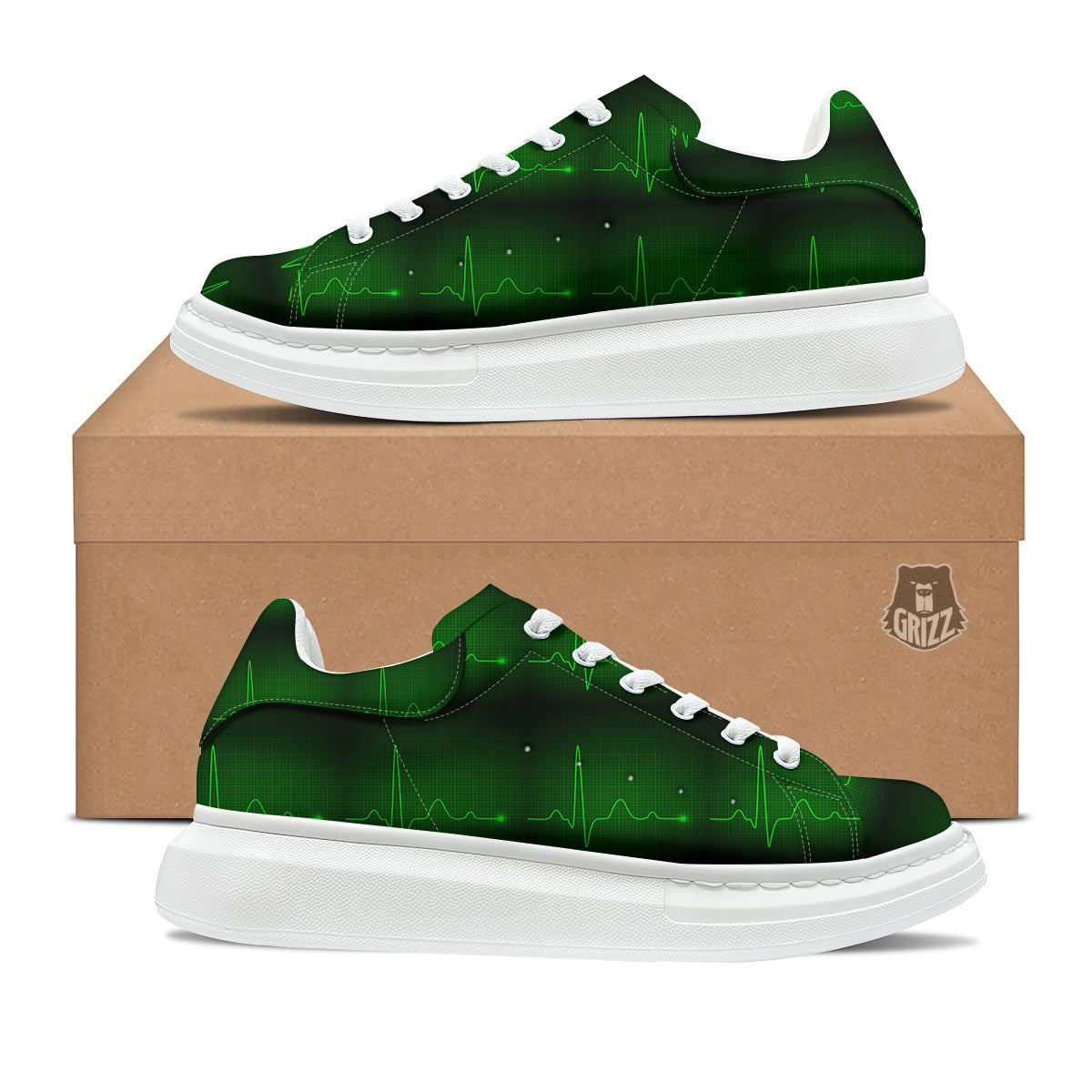 Heartbeat Green Print Pattern Platform Shoes-grizzshop