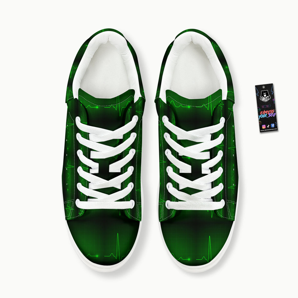 Heartbeat Green Print Pattern Platform Shoes-grizzshop
