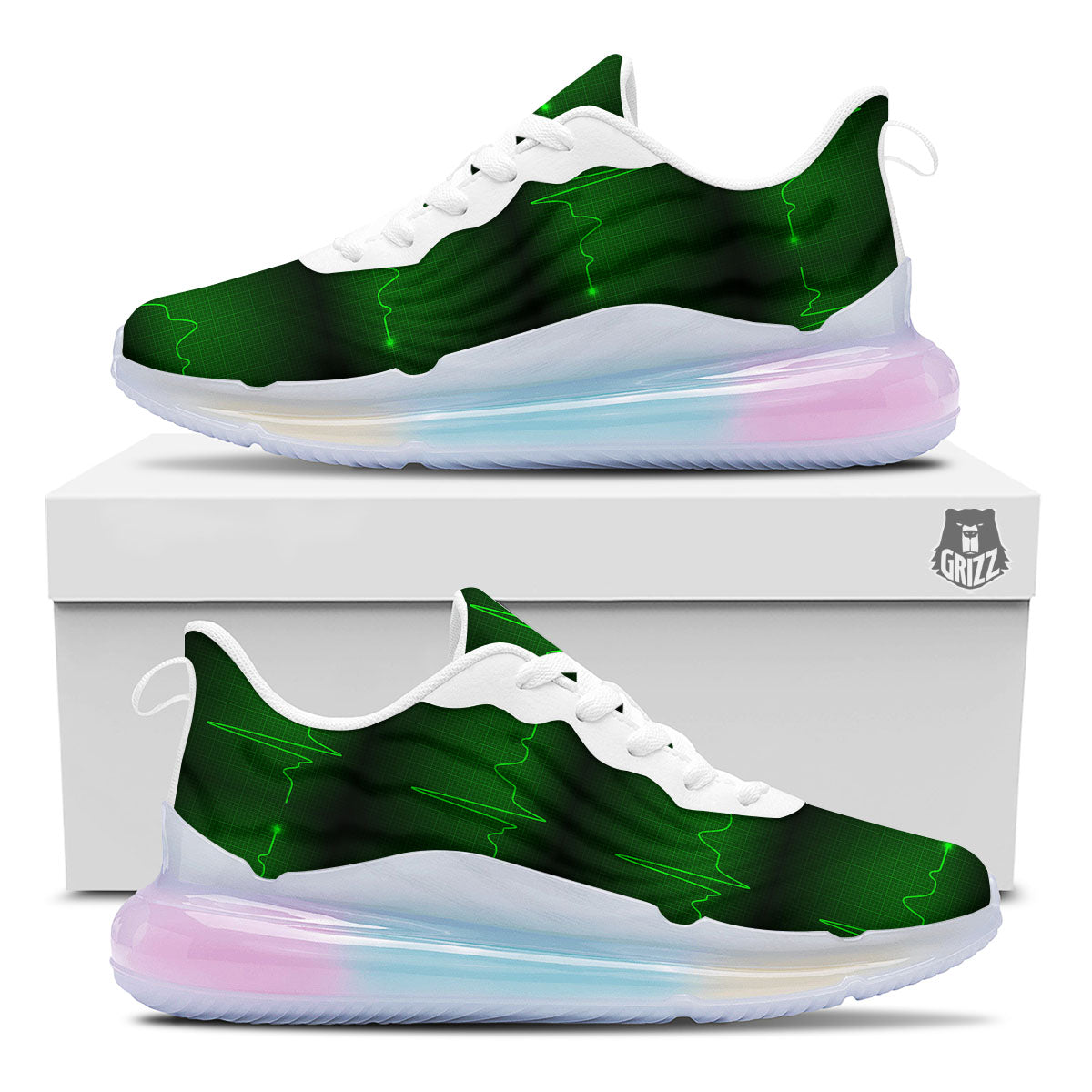 Heartbeat Green Print Pattern Running Sneakers-grizzshop