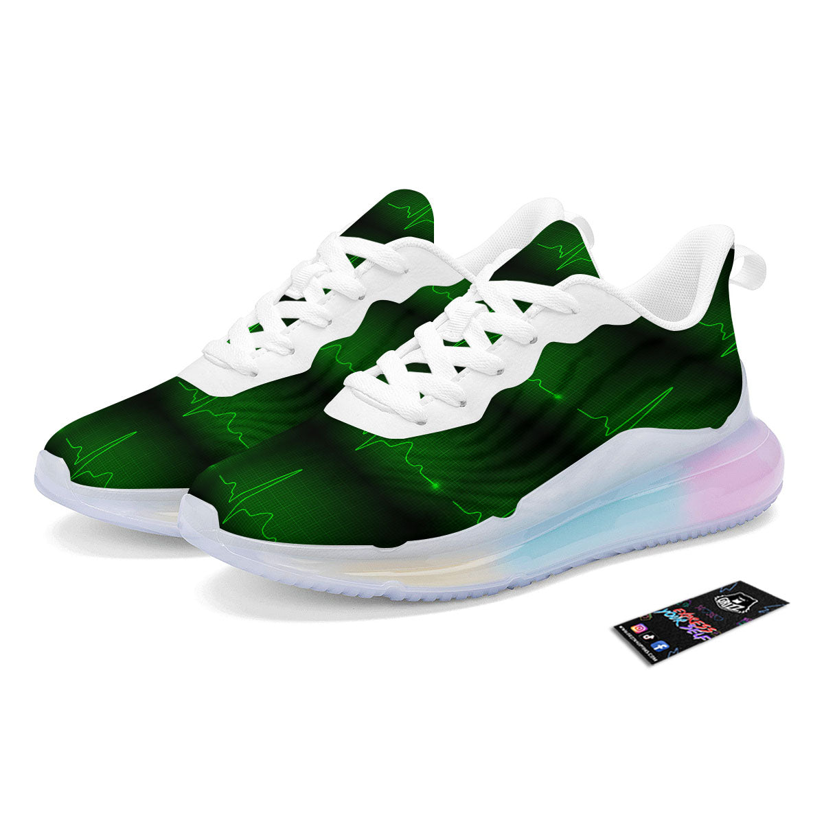 Heartbeat Green Print Pattern Running Sneakers-grizzshop