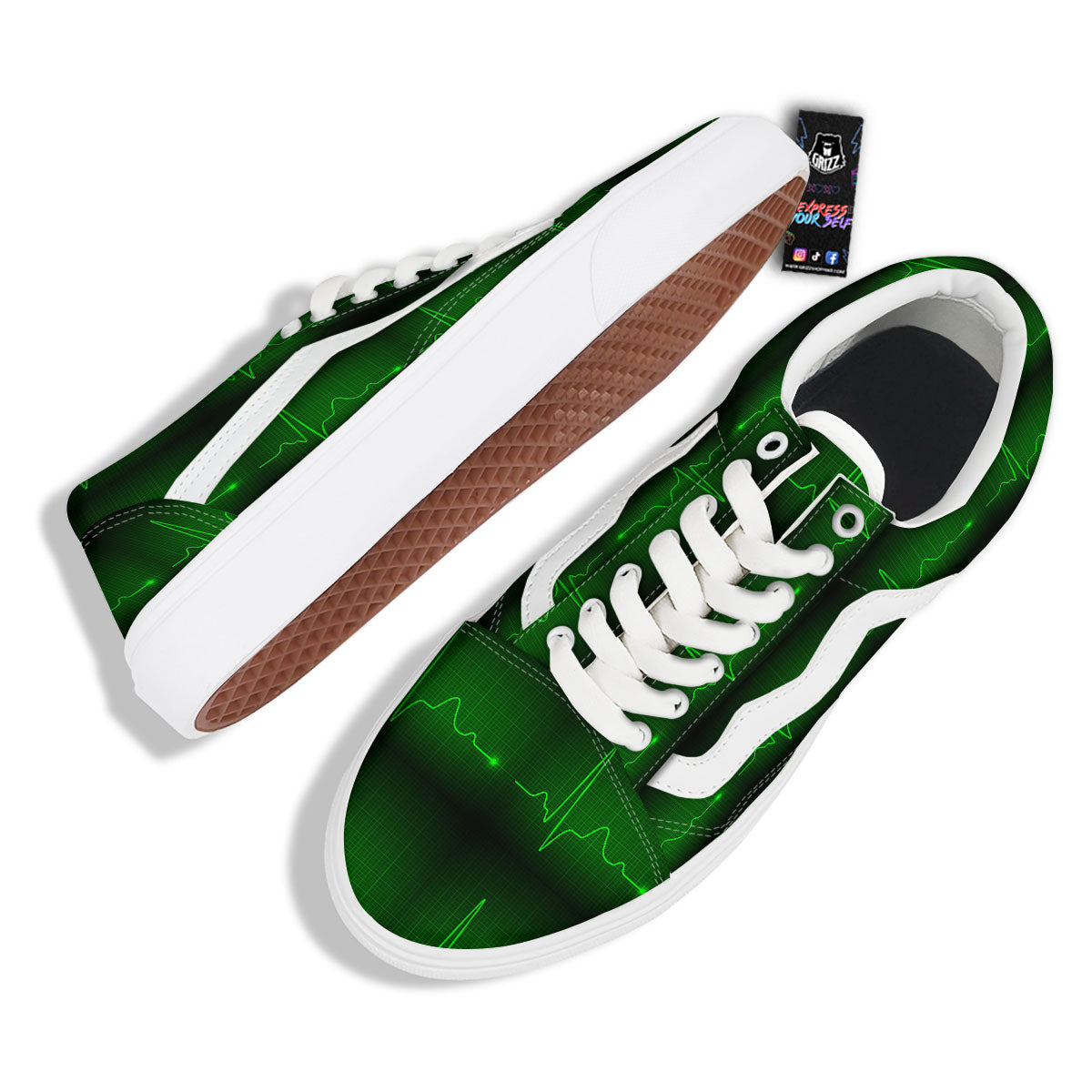 Heartbeat Green Print Pattern Skate Shoes-grizzshop