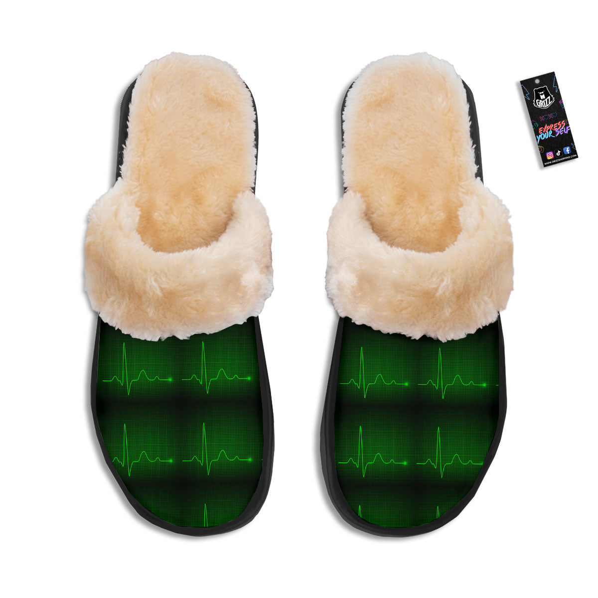 Heartbeat Green Print Pattern Slippers-grizzshop