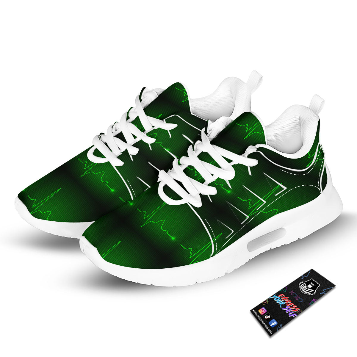 Heartbeat Green Print Pattern Tennis Shoes-grizzshop