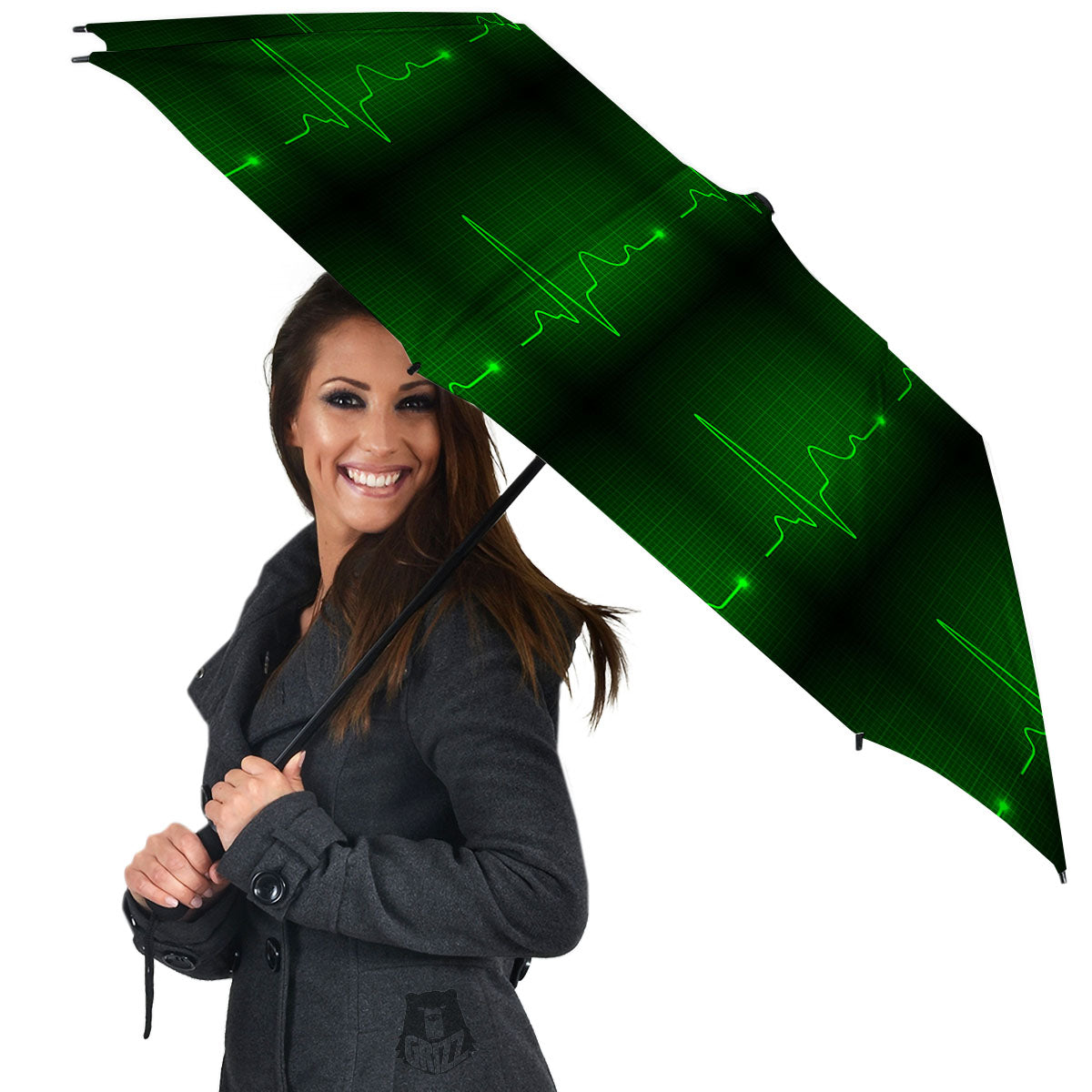 Heartbeat Green Print Pattern Umbrella-grizzshop